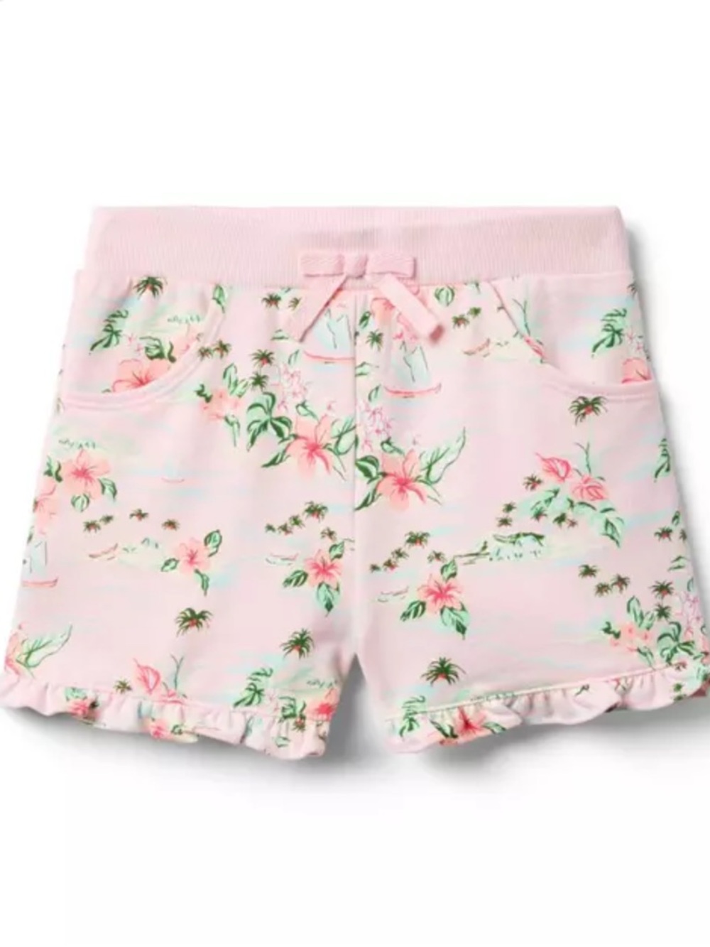 Janie and Jack Light Pink island floral Shorts with Ruffle Trim size 10